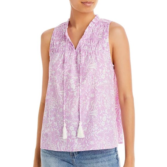 Aqua Tops - AQUA Floral Print Tassel Tie Top IN LAVENDER